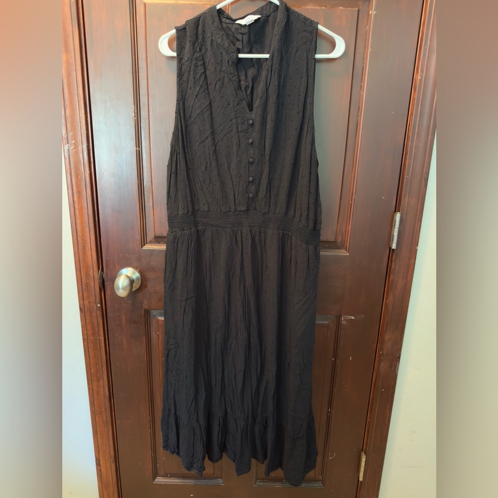 Black Sleeveless Swiss Dot Maxi Dress